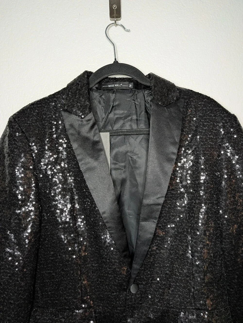 New Mage Male Black Sequin Halloween Cosplay Theater Novelty Blazer Jacket M NWT